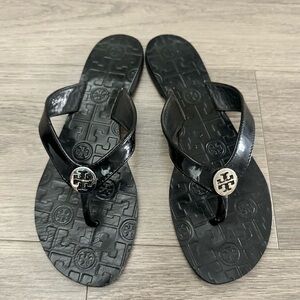 Tory Burch Black Patent Leather Thora Sandals